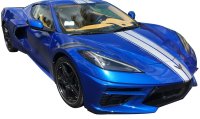 2020-2025 C8 Corvette Front to Back Dual Stripes - Gloss Carbon Flash W/Gloss Red Pinstripes