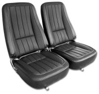 1968 C3 Corvette Mounted Seats Black "Leather-Like" Vinyl First Design Without Headrest Bracket