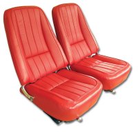 1968 C3 Corvette Mounted Seats Red "Leather-Like" Vinyl First Design Without Headrest Bracket