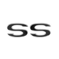 1969 Full-Size Chevrolet Front Fender Emblem, "SS", Black, Sold as a Pair