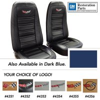 Embroidered OE Style Seat Covers Dark Blue Leather/Vinyl For 1975 Corvette