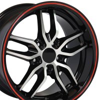 C7 Z51 Style Deep Dish Wheel Repli Black Machined Face W/Red Stripe 18x105 For 1988-04 Corvette