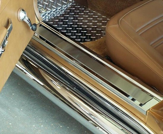 1968-1977 C3 Corvette Door Sill Plates Polished W/Brushed Inserts Deluxe 2pc