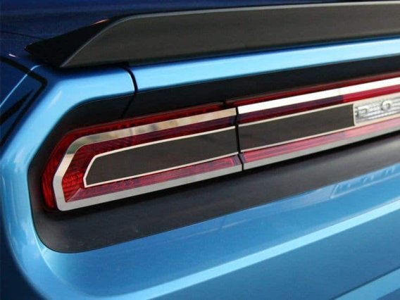 2008-2014 Dodge Challenger Tail Light Smoked Plexi Trim Plate with Polished Trim