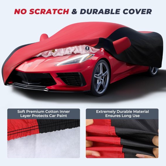 2014-2024 Corvette C7-C8 Heavy Duty Exterior All Weather Waterproof Outdoor Car Cover Red/Black