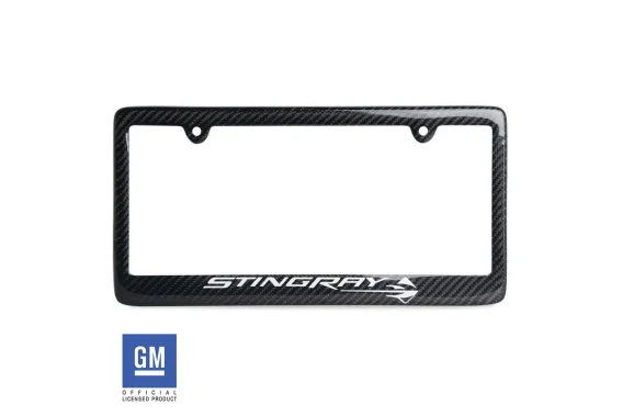 2014-2019 C7 Corvette License Plate Frame Carbon Fiber W/Red Stingray Script & Logo