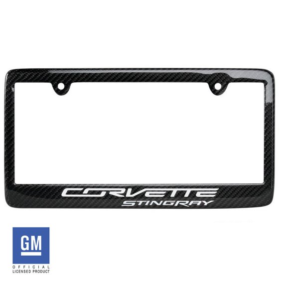 2014-2019 C7 Corvette License Plate Frame Carbon Fiber W/Corvette Stingray Script Yellow