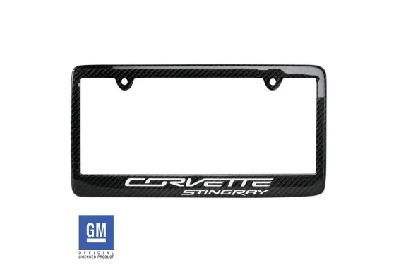 2014-2019 C7 Corvette License Plate Frame Carbon Fiber W/Corvette Stingray Script Red