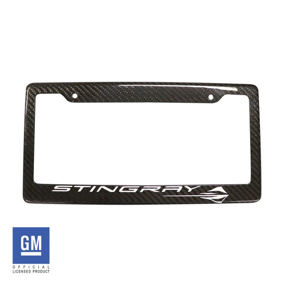 2020-2024 C8 Corvette License Plate Frame Carbon Fiber W/Rapid Blue Stingray Script & Logo