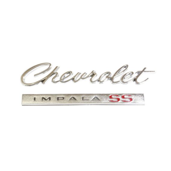 1966 Impala SS Trunk Emblem, "Chevrolet Impala SS", 2 pieces, Sold as Each