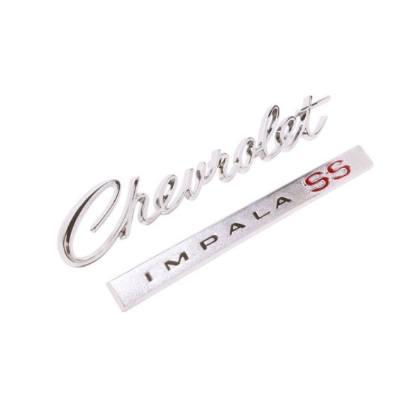 1966 Impala SS Trunk Emblem, "Chevrolet Impala SS", 2 pieces, Sold as Each