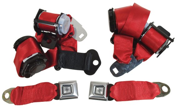 Red Lap & Shoulder Coupe Seat Belts Dual Retractor For 1974-1977 Corvette