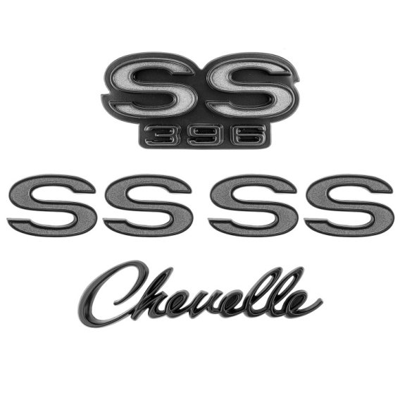 1968-69 Chevrolet Chevelle Emblem Kit Black & Gray. Sold as a Set