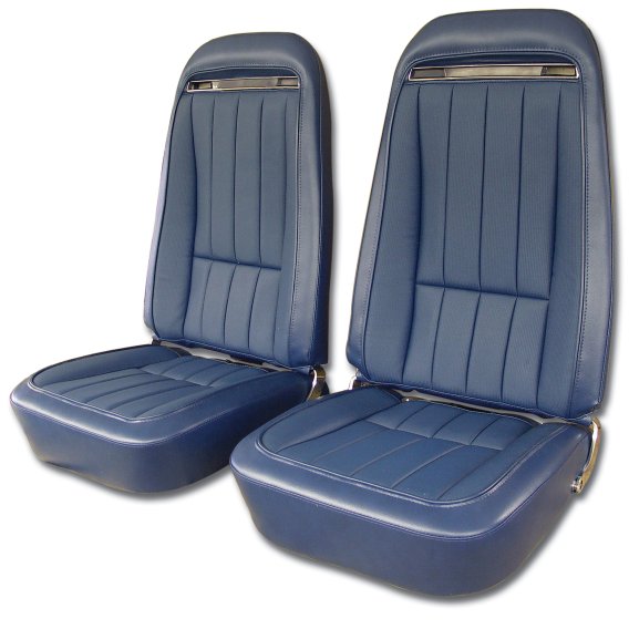 1971-1972 C3 Corvette Mounted Seats Royal Blue Vinyl With Shoulder Harness