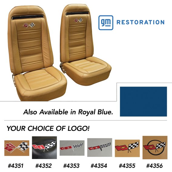 Embroidered Leather Seat Covers Royal Blue Lthr/Vnyl Original For 72 Corvette