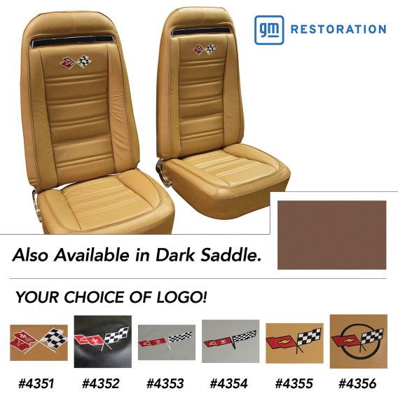 Embroidered Leather Seat Covers Dk Saddle Lthr/Vnyl Original For 72 Corvette