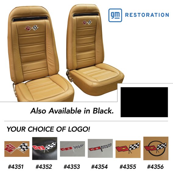 Embroidered OE Seat Covers Leather/Vinyl Black For 1973-1974 Corvette