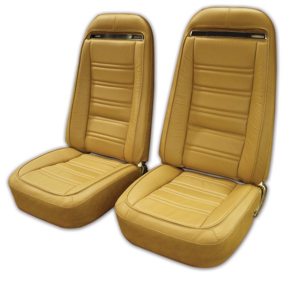 1973-1974 C3 Corvette Mounted Seats Medium Saddle Leather Vinyl Without Shoulder Harness