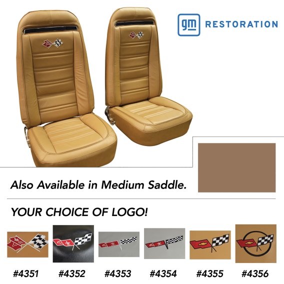 Embroidered OE Seat Covers Med Saddle Leather/Vinyl For 1975 Corvette