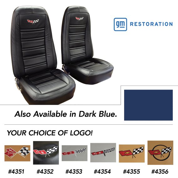 Embroidered OE Style Seat Covers Dark Blue Leather/Vinyl For 1978 Corvette