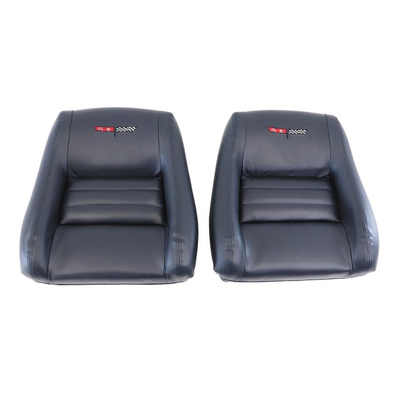 420120E Embroidered OE Style Seat Covers Black Leather/Vinyl w/ 4" Bolster For 79-81 Corvette