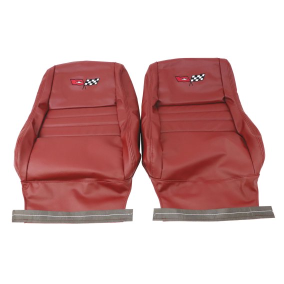 Embroidered 100% Leather Seat Covers Red w/ 2" Bolster For 1982 Corvette