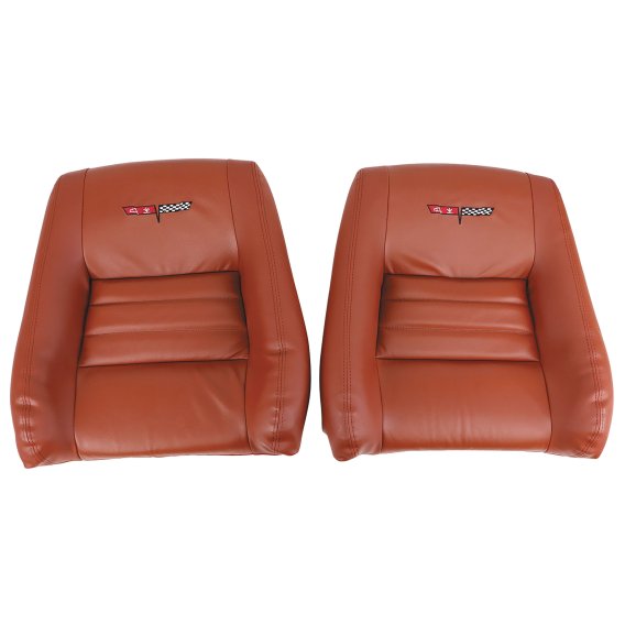 Embroidered OE Style Seat Covers Cinnabar Leather/Vinyl w/ 4" Bolster For 81 Corvette