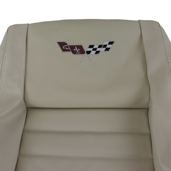 419966E Embroidered OE Style Seat Covers Oyster Leather/Vinyl w/ 2" Bolster For 79-80 Corvette