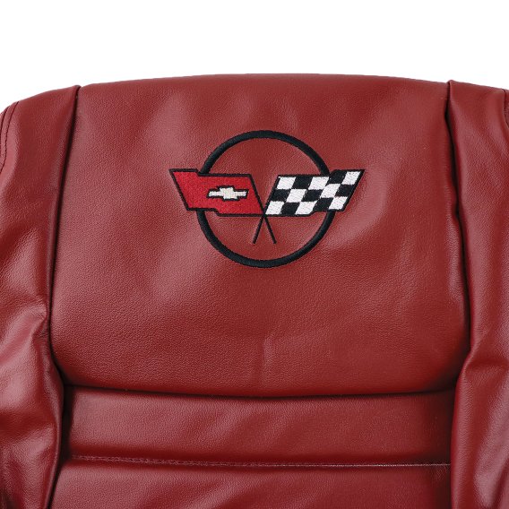 Embroidered 100% Leather Seat Covers Red w/ 4" Bolster For 1982 Corvette