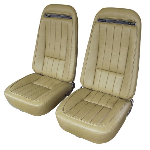 1970-1971 C3 Corvette Mounted Seats Light Saddle "Leather-Like" Vinyl With Shoulder Harness