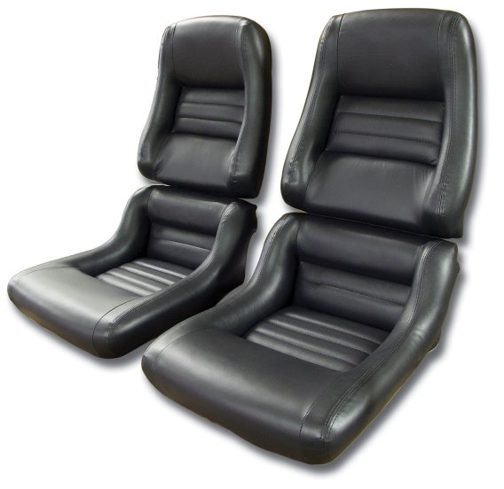 Mounted Leathr Seat Covers Charcoal Lthr/Vnyl Original 2" Bolstr For 82 Corvette