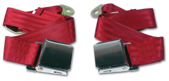 1963-1967 C2 Corvette Seat Belts - Chrome Lift Replacement Bright Red