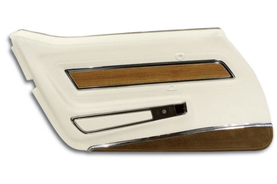 Door Panel White Deluxe W/Dk Brown rpet W/Teak Insert LH For 76 Corvette