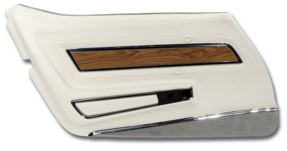 Door Panel White Deluxe W/Dk Smoke rpet W/Teak Insert LH For 76 Corvette