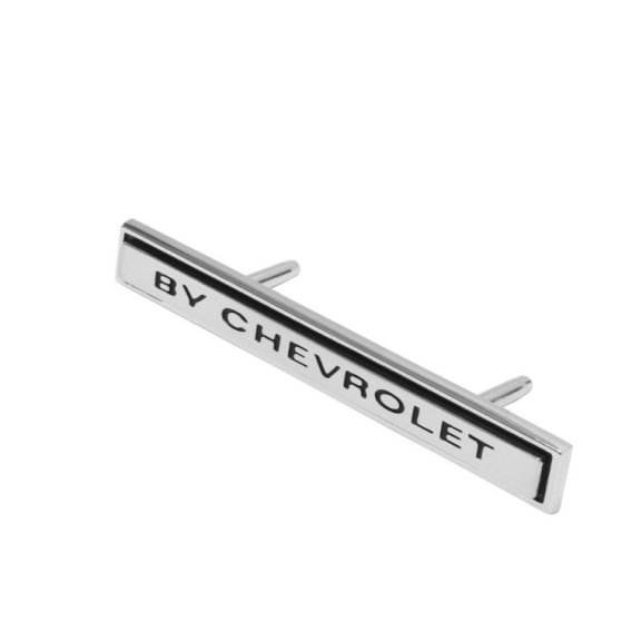 1969 Chevelle Front Header Panel Emblem, "By Chevrolet", Sold as Each