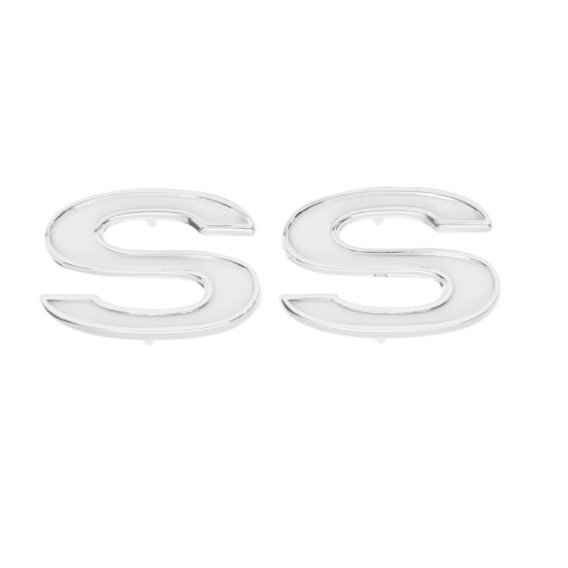 1969 Full-Size Chevrolet Front Fender Emblem, "SS", White, Sold as a Pair