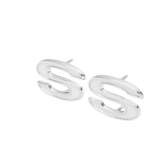 1969 Full-Size Chevrolet Front Fender Emblem, "SS", White, Sold as a Pair