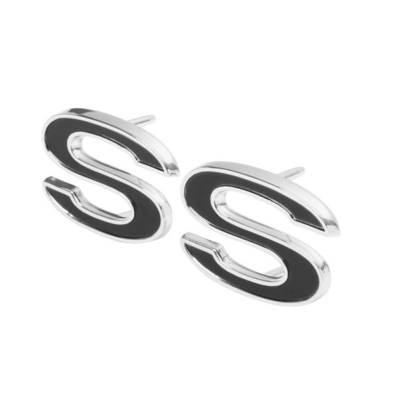 1969 Full-Size Chevrolet Front Fender Emblem, "SS", Black, Sold as a Pair