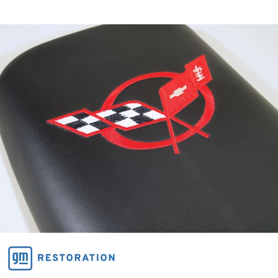 C5 Corvette Embroidered Console Lid Black with Red Logo