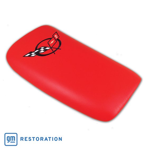 C5 Corvette Embroidered Console Lid Torch Red with Black Flags