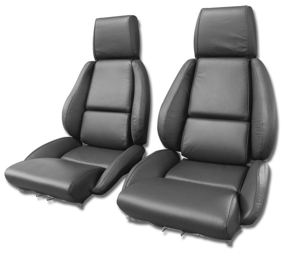 420369E OE Style Embroidered Standard Leather Seat Covers W/OE Perf Inserts Gray For 84-87 Corvet...