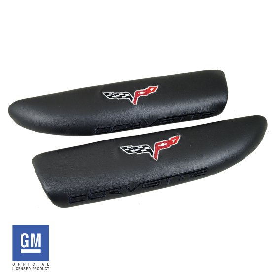 C6 Corvette Leather Armrest Pads in Ebony Black with Logo