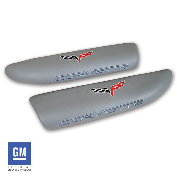 C6 Corvette Leather Armrest Pads Steel Gray w/Logo