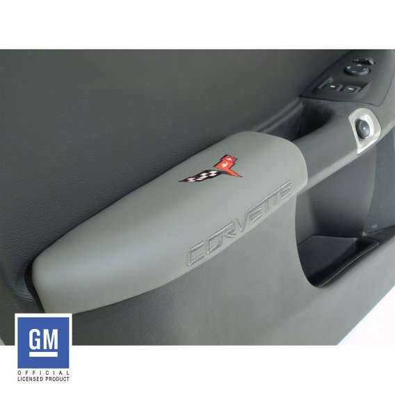 C6 Corvette Leather Armrest Pads Light Titanium Gray w/Logo