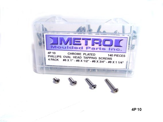 Metro Phillips Oval Head Tapping Screws Chrome plated 140 Piece set; 4P 10