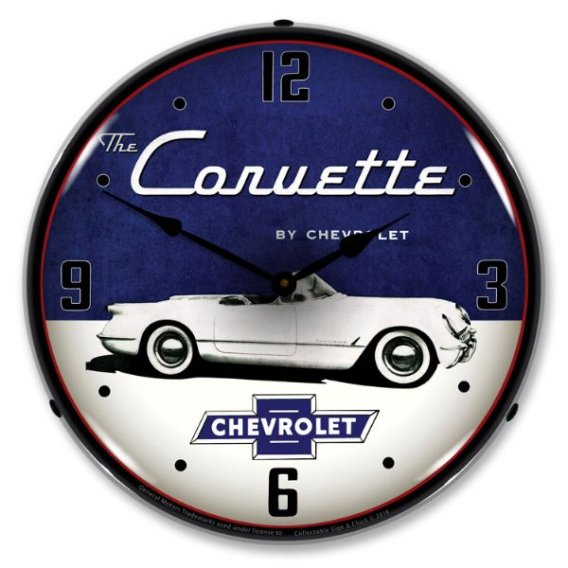 LED Clock- White With Bowtie For 1954 Corvette