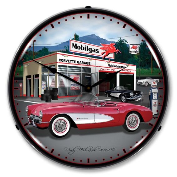 LED Clock- Red Mobilgas For 1957 Corvette