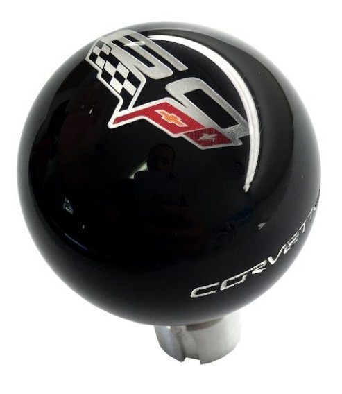 2005-2013 C6 Corvette Black Shift Knob W/60th Crossed Flags & White Corvette Script