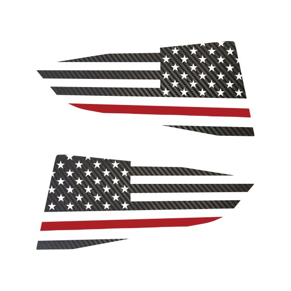 2014-2019 C7 Corvette Quarter Window Flag Decal - Blk Carbon Fiber Texturd - Std USA Flag W/Red S...