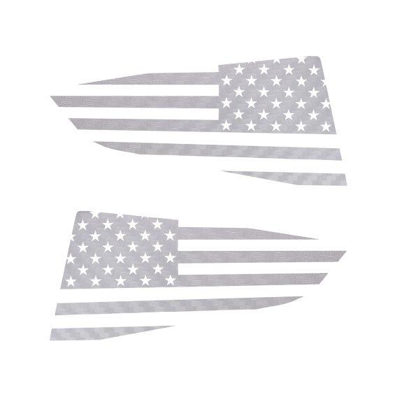 2014-2019 C7 Corvette Quarter Window Flag Decal - Wht Carbon Fiber Texturd - Std USA Flag W/Grn S...